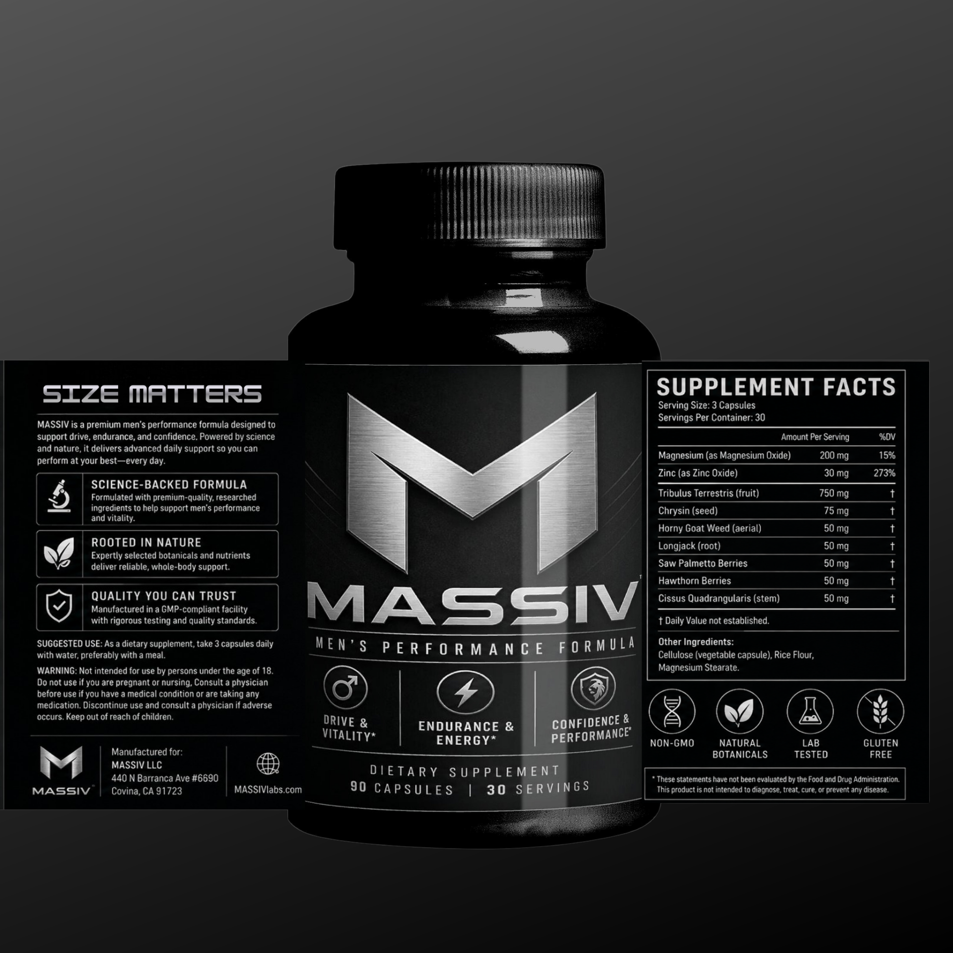 MASSIV bottle with supplement facts